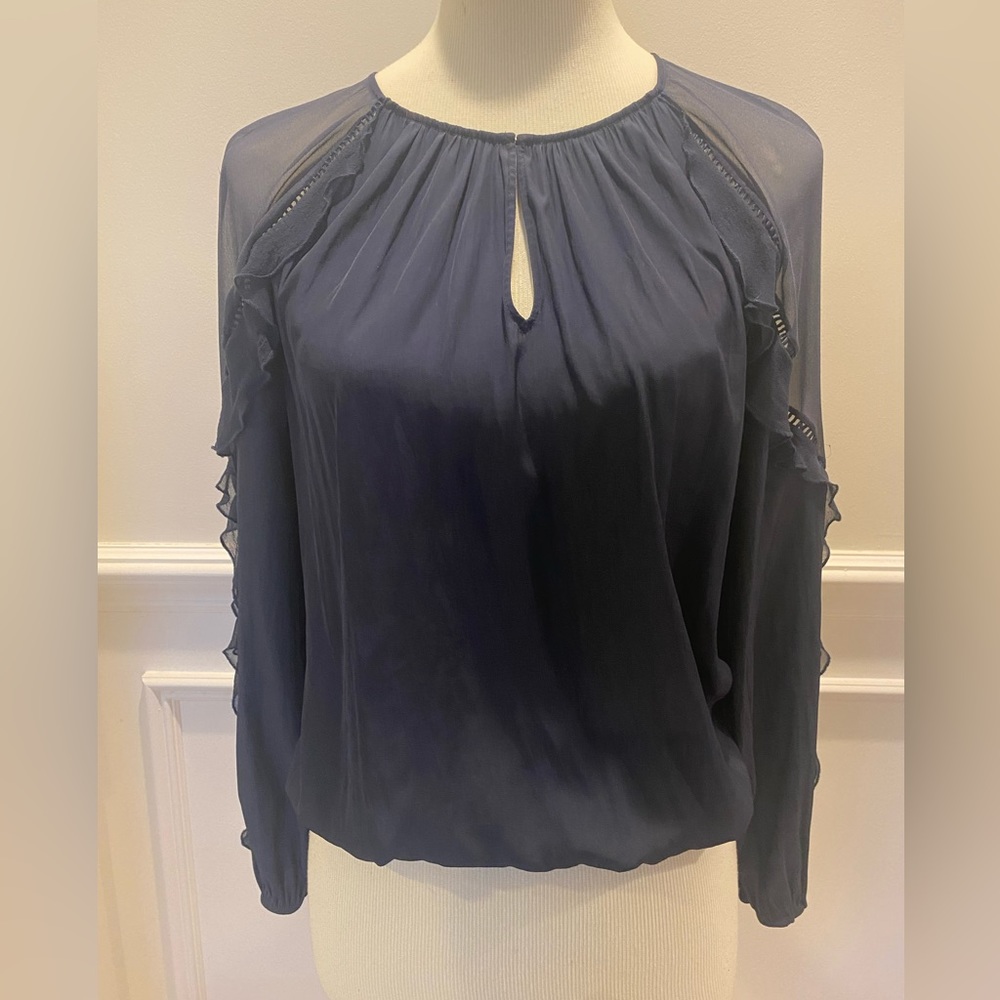 Ramy Brook Women’s blouse. Illusion cold shoulder detail. Navy blue. Size S/P